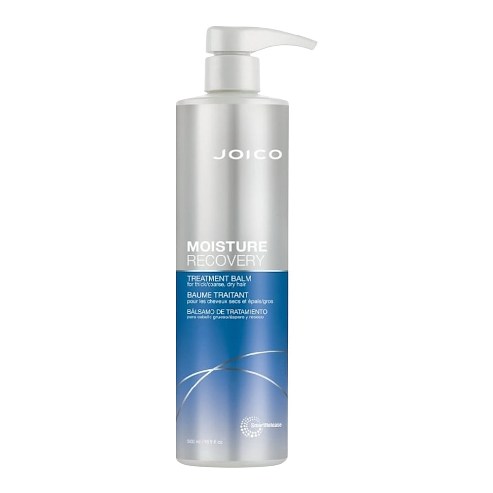 Joico Moisture Recovery Treatment Balm in 16.9 oz jar, creamy hair care product for deep conditioning and hydration.