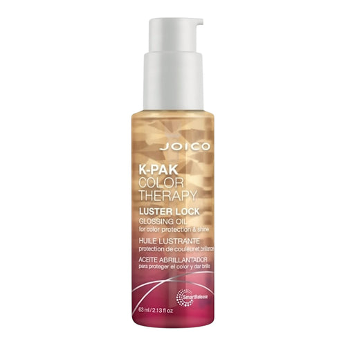 Joico K-Pak Color Therapy Lock Glossing Oil 2.13 oz bottle with pump dispenser, designed to enhance and protect colored hair.