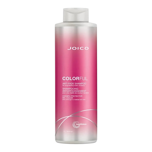 Joico Colorful Anti-Fade Shampoo bottle, 33.8 oz, in a sleek pump dispenser, designed to preserve vibrant hair color.