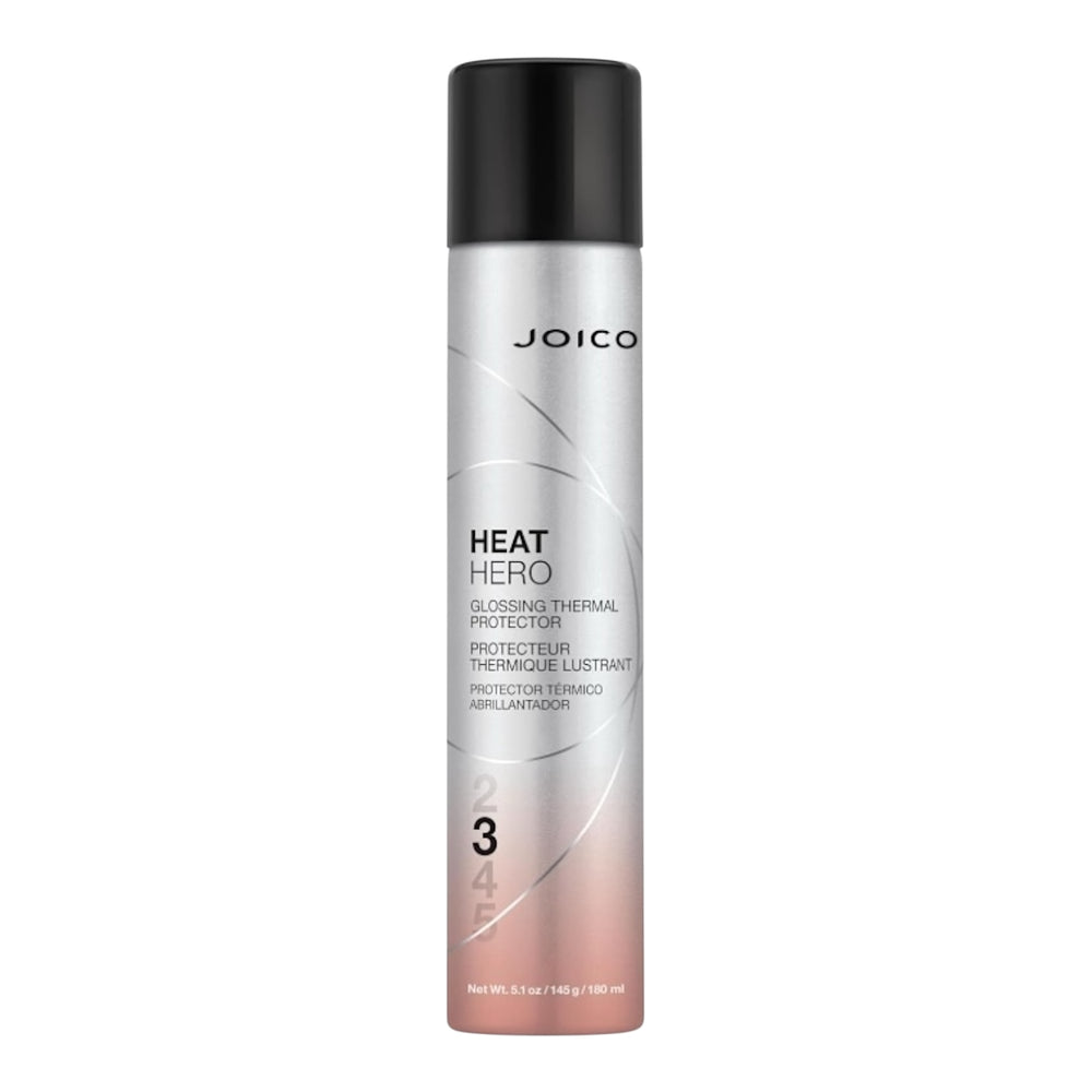 Joico Heat Hero Glossing Thermal Protection spray for hair, 5.1 oz, showing the bottle and spray nozzle.