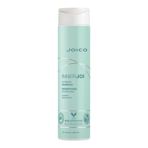 Joico InnerJoi Hydration Shampoo in 10.1 oz bottle, featuring sleek packaging and clear labeling for nourishing hair care.