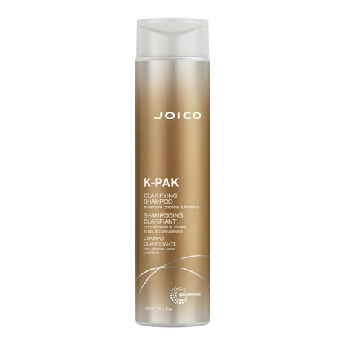 Joico K-Pak Clarifying Shampoo bottle, 10.1 oz, with white and purple packaging, displayed on a plain background.