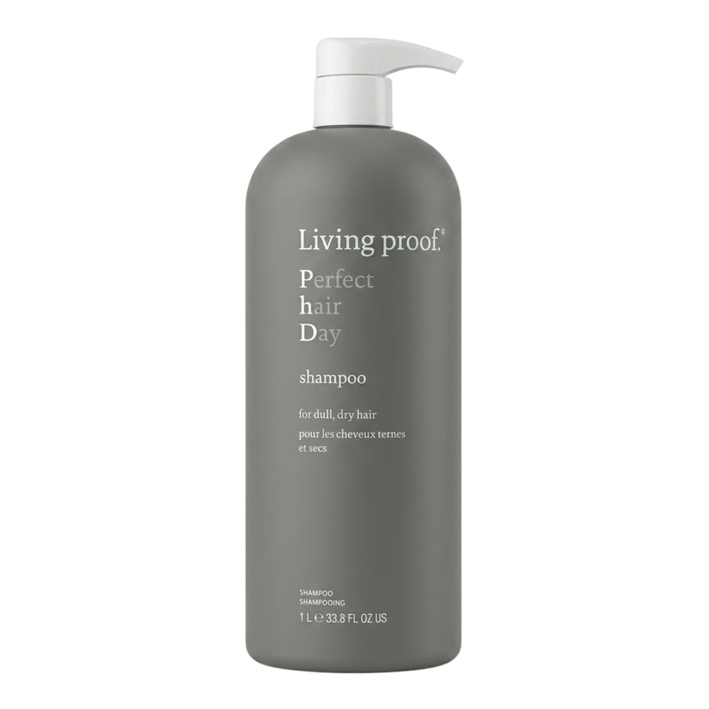 Living Proof Perfect Hair Day Shampoo 32 oz bottle, lightweight cleanser for smooth, healthy hair, shown in a clear plastic bottle.
