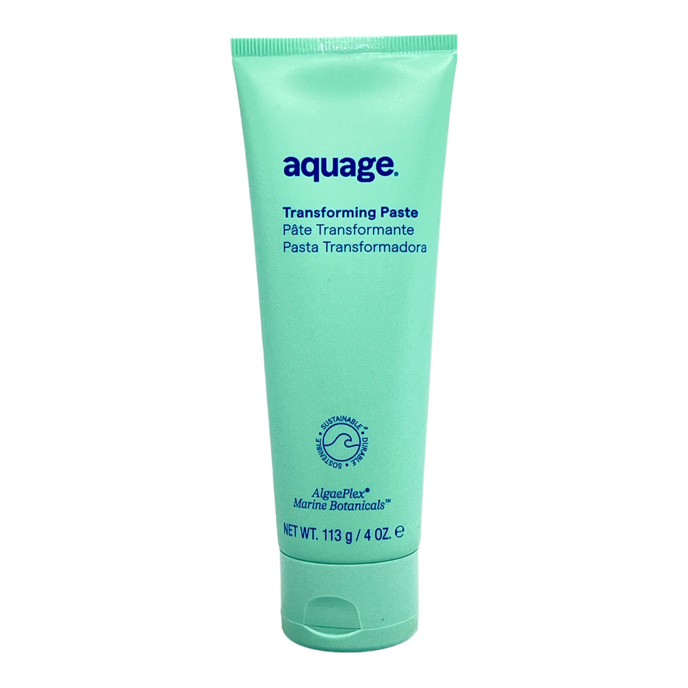 Aquage Transforming Paste 4 oz hair styling cream in a jar, showing the product label and textured paste inside the container.