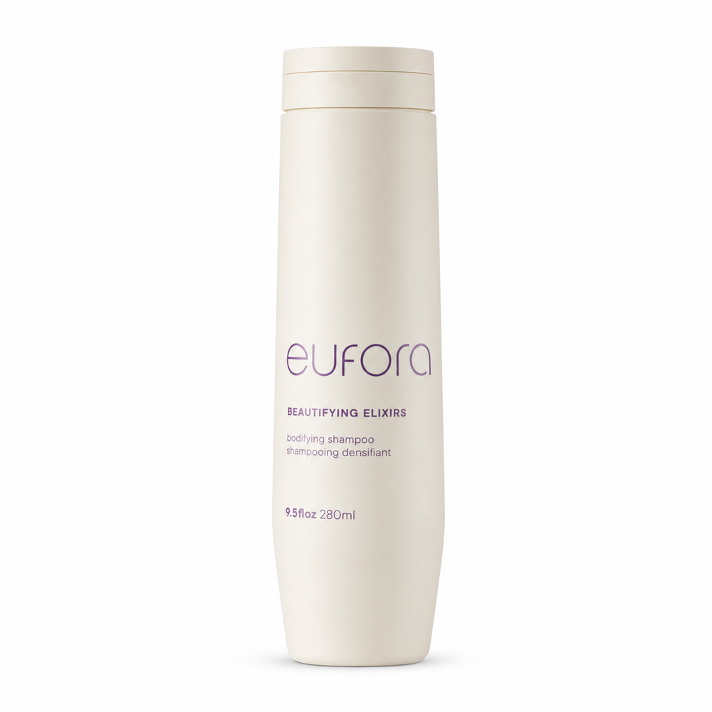 Eufora Beautifying Elixirs Bodifying Shampoo 9.5 oz bottle with a sleek label and clear cap, designed to add volume to hair.