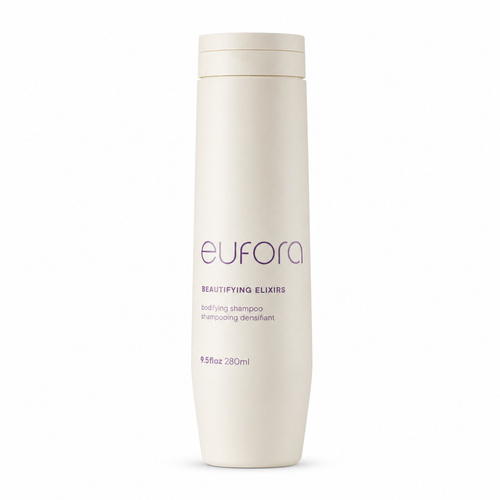 Eufora Beautifying Elixirs Bodifying Shampoo 9.5 oz bottle with a sleek label and clear cap, designed to add volume to hair.