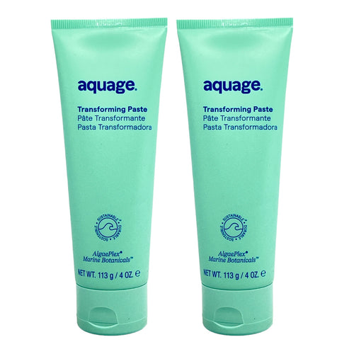 Aquage Transforming Paste hair styling cream in 4 oz containers, shown in a pack of two, for flexible hair styling and texture.