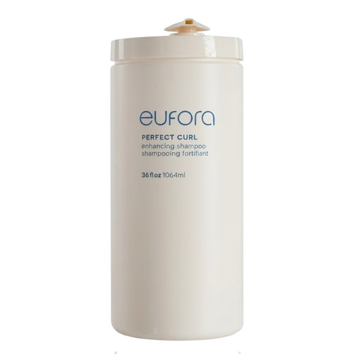 Eufora Perfect Curl Enhancing Shampoo in a 36 oz bottle, designed for curly hair, with a clear label and pump dispenser.