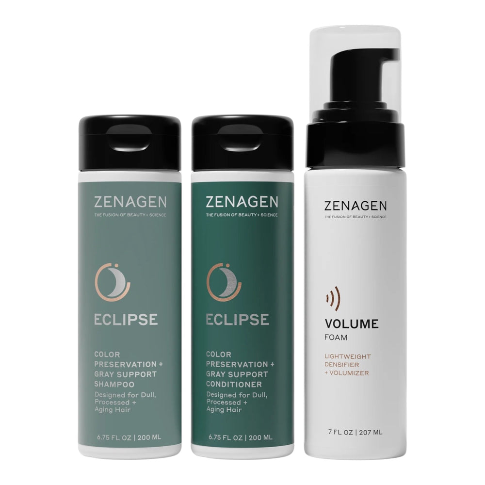 Zenagen Eclipse Trio Kit | Color Preservation + Gray Support, Shampoo + Conditioner + Volume Foam.