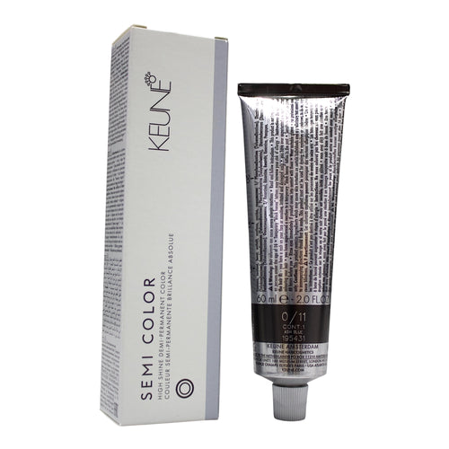 Keune Semi Color 0/11 Demi-Permanent Ash Blue hair color in 2 oz bottle, showcasing the vibrant blue shade.