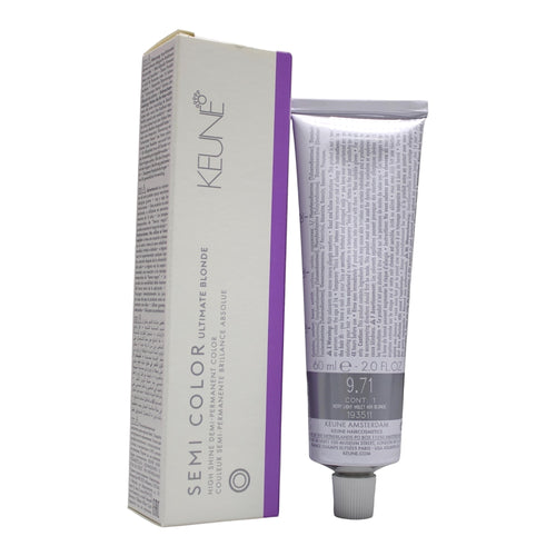 Keune Semi Color UB 9.71 demi-permanent hair color in a 2 oz bottle, featuring very light violet ash blonde shade.
