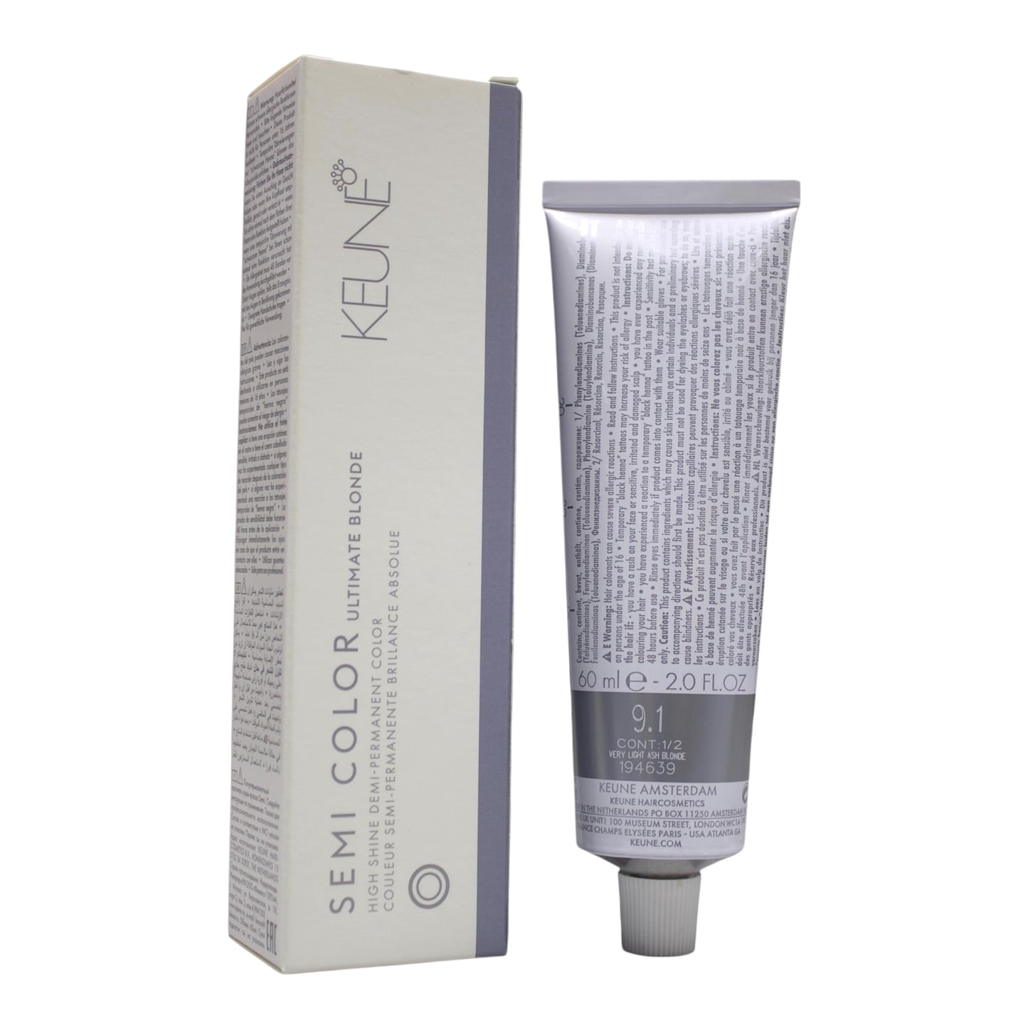 Keune Semi Color 9.1 Ultimate Blonde Demi-Permanent Color Very Light ASH Blonde 2 Oz Beauty Gables