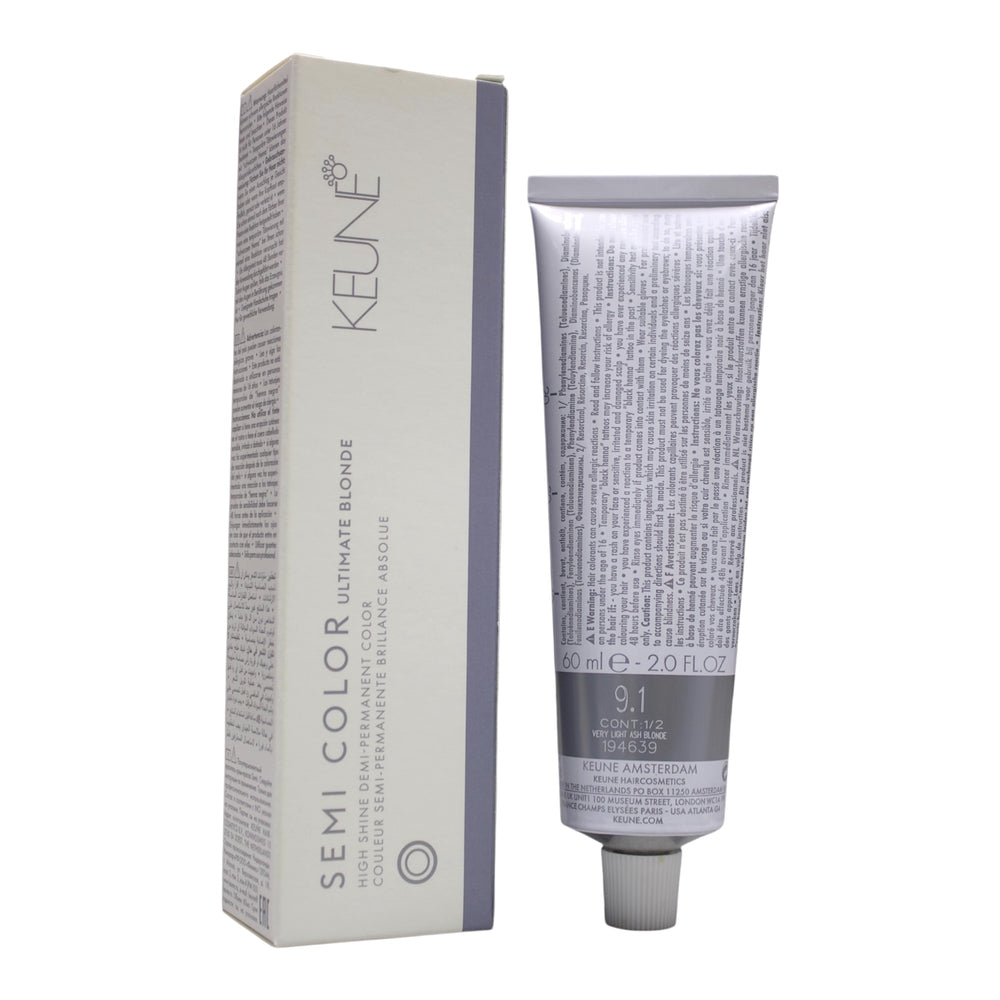 Keune Semi Color 9.1 Ultimate Blonde Demi-Permanent Color Very Light ASH Blonde 2 Oz