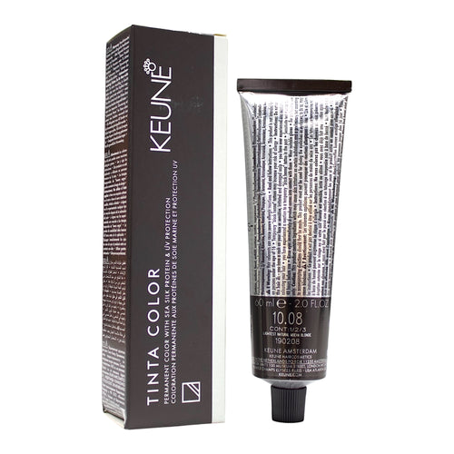 Keune Tinta Color 10.08 lightest natural mocha blonde hair color in 2 oz tube, showcasing the vibrant, permanent hair dye.