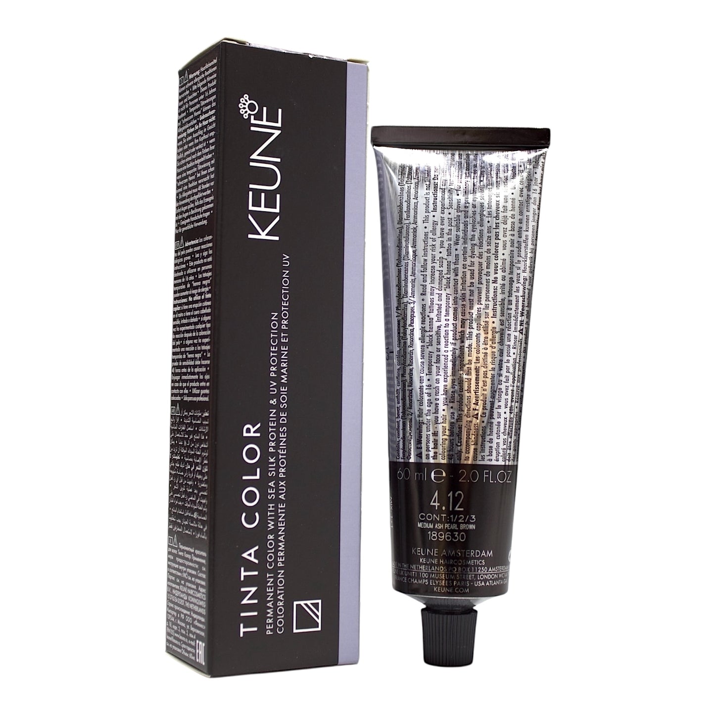 Keune Tinta Color 4.12 Permanent Color Medium ASH Pearl Brown 2 Oz Beauty Gables