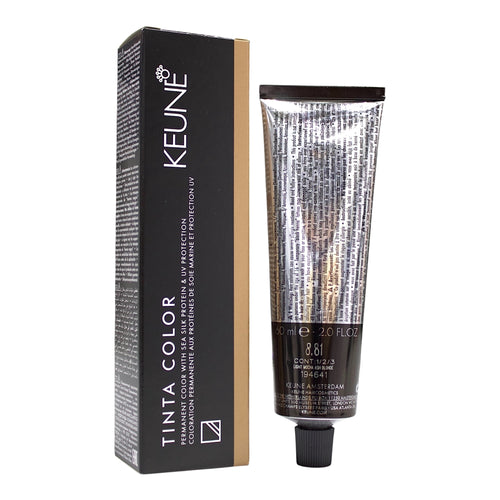 Keune Tinta Color light mocha ash blonde permanent hair color in 2 oz tube, showcasing the creamy hair dye product.
