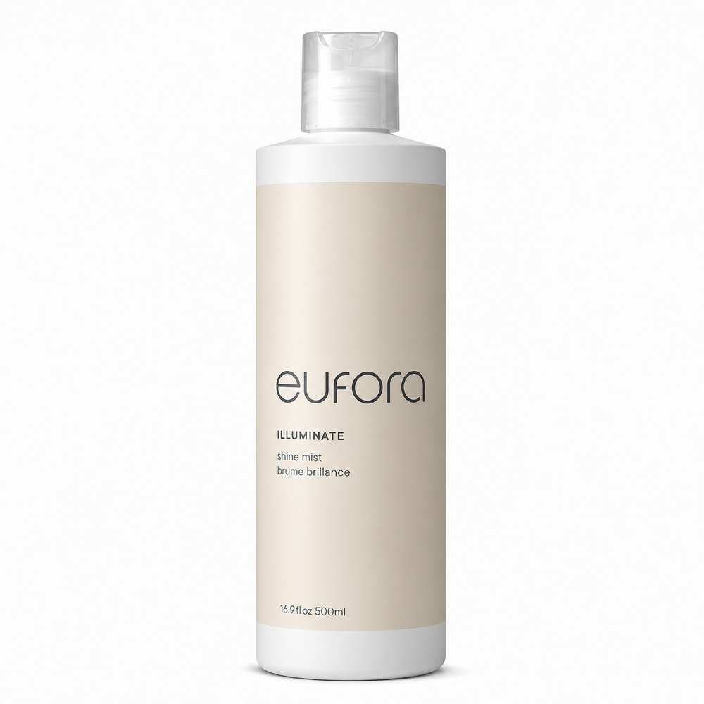 Eufora Shine Mist Spray illuminate 16.9 oz, a hair spray with a glossy finish and lightweight shine for radiant hair.