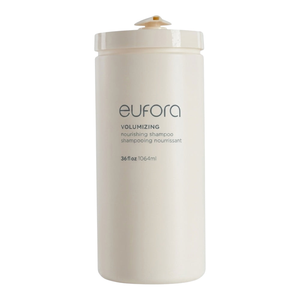 Eufora Volumizing Nourishing Shampoo 36 Oz bottle with a sleek design and clear label, showcasing healthy, volumized hair.