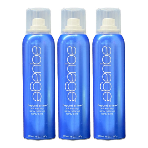 Aquage Beyond Shine hair spray in 4.6 oz bottles, pack of 3, for a glossy, long-lasting hold and shine.