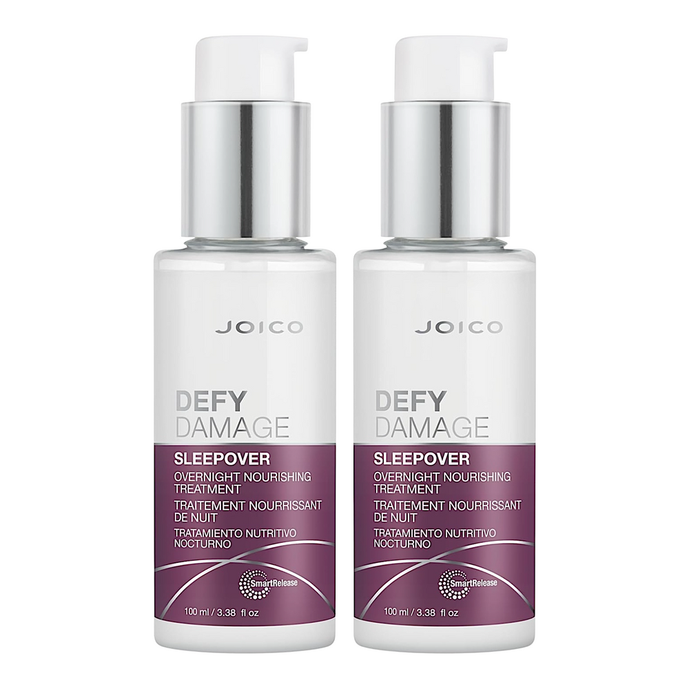 Joico Defy Damage overnight nourishing hair treatment bottles, 3.38 oz each, for repairing and strengthening damaged hair.