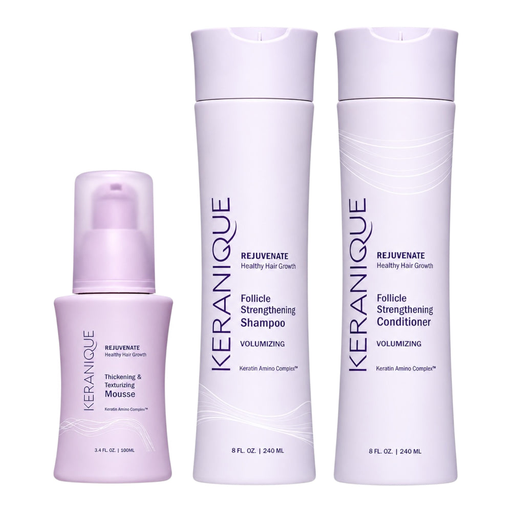 Keranique Volumizing Shampoo and Conditioner 8.5 Oz and Thickening Mousse 3.4 Oz Kit