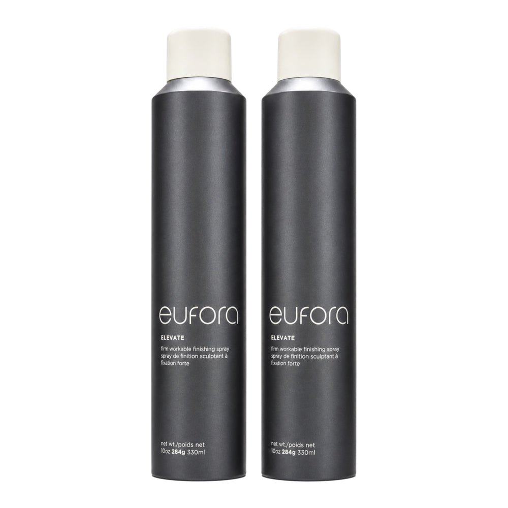 Eufora Elevate Firm Workable Finishing Spray 10 oz, pack of 2, in a spray bottle, ideal for styling and hold