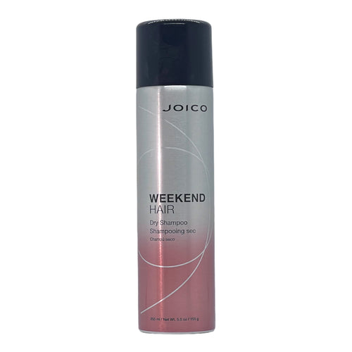 Joico Weekend Hair Dry Shampoo 5.5 oz bottle, lightweight formula for fresh, clean hair without water, in white and purple packaging.