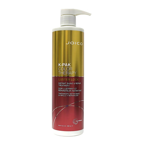 Joico K-Pak Color Therapy Luster Lock shine and repair treatment in a 16.9 oz bottle, featuring a sleek design and vibrant label.