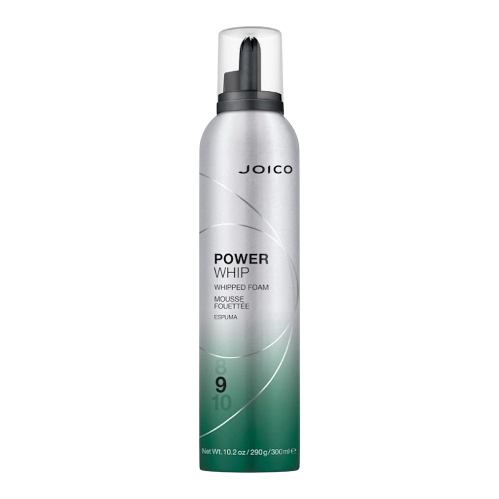 Joico Power Whip whipped foam hair styling mousse in 10.2 oz container, showcasing the fluffy, airy foam texture for volume and hold.