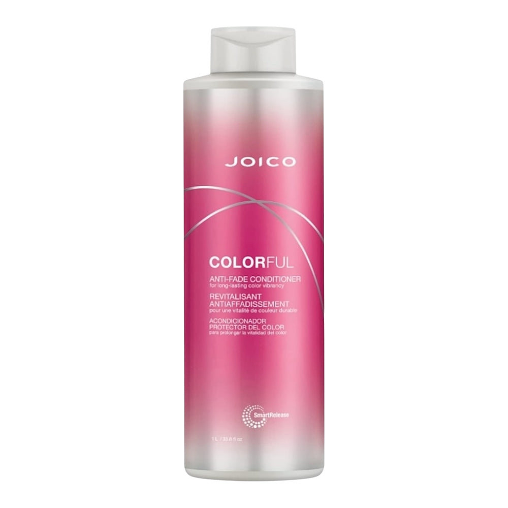 Joico Colorful Anti-Fade Conditioner 33.8 oz bottle with pump dispenser, designed to maintain vibrant hair color and smooth texture.