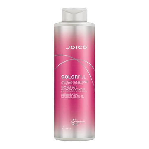 Joico Colorful Anti-Fade Conditioner 33.8 oz bottle with pump dispenser, designed to maintain vibrant hair color and smooth texture.