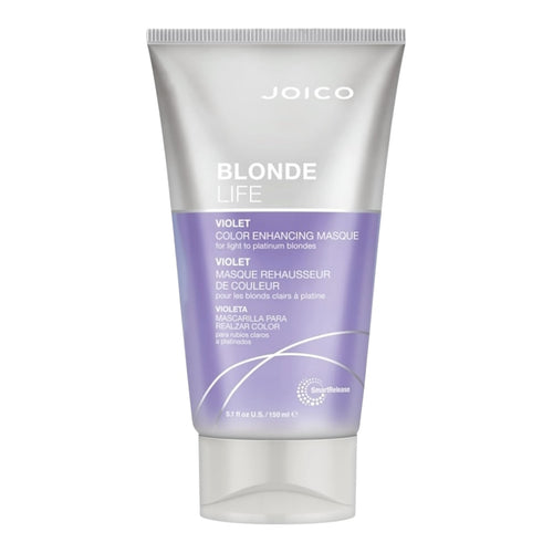 Joico Blonde Life Enhancing Masque Violet 5.1 oz jar showing purple-tinted hair mask for blonde hair care