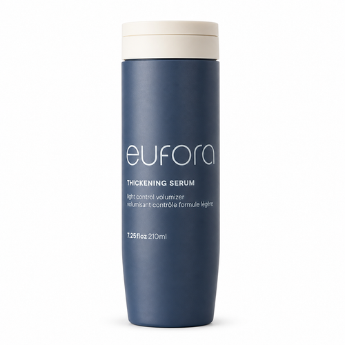 Eufora Thickening Serum 7.25 oz bottle with pump dispenser, designed to add volume and fullness to hair.
