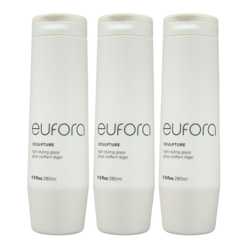 Eufora Style Sculpture Light Styling Glaze 9.5 oz bottles, clear liquid with pump dispensers, in a pack of three.