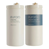 Eufora Hydrating Shampoo and Moisture Solution Conditioner set in 36 oz bottles, featuring clear bottles with blue labels.