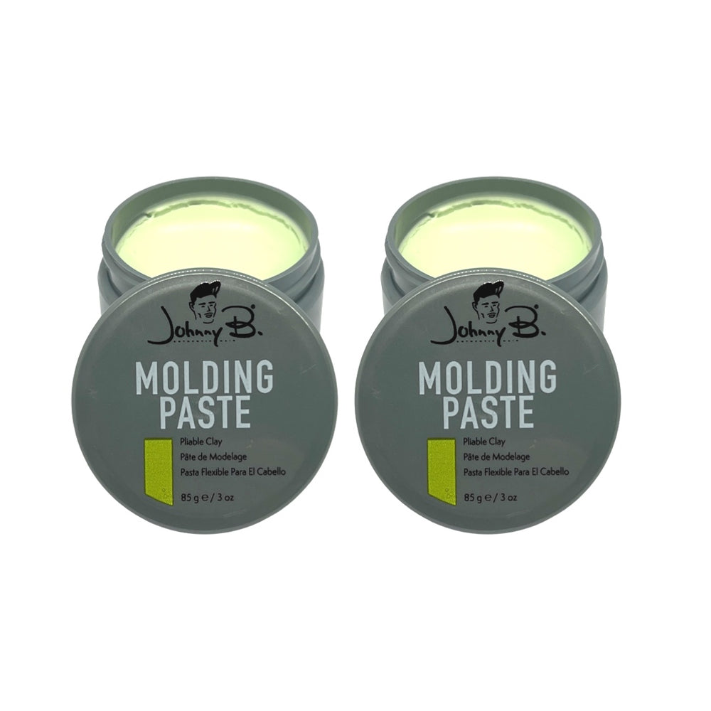 Johnny B Molding Paste pliable hair styling clay in 3 oz containers, shown in the image with a smooth, matte finish.