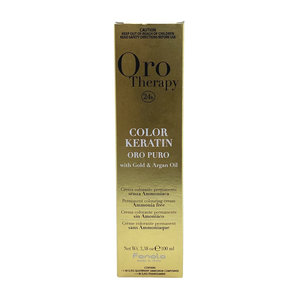 Fanola Oro Therapy Color Keratin Chocolate 8/14 hair dye in 3.4 oz packaging, featuring a rich chocolate brown shade.