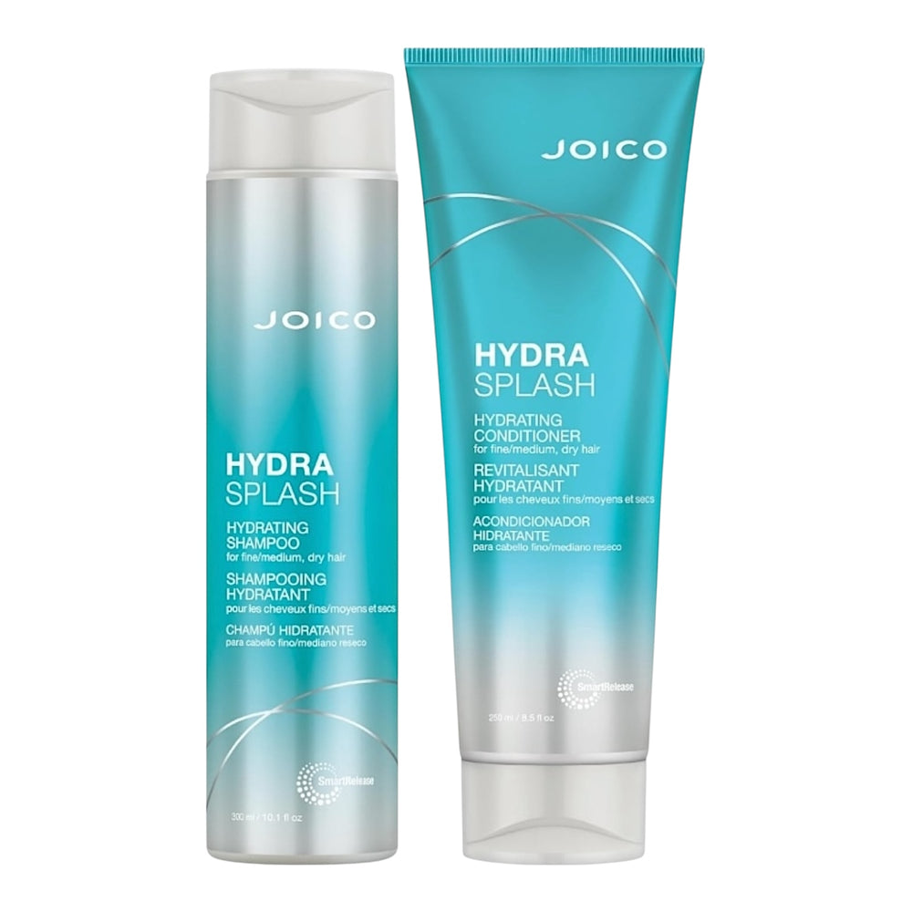 Joico Hydrasplash hydrating shampoo and conditioner set, 10.1 oz shampoo and 8.5 oz conditioner bottles, for moisture and hydration