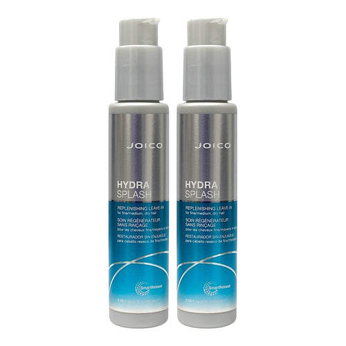 Joico HydraSplash leave-in conditioner for fine hair, 3.38 oz bottles, pack of 2, with a clear, lightweight liquid formula