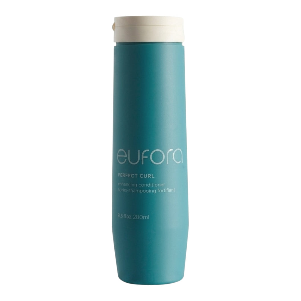 Eufora Perfect Curl Enhancing Conditioner in 9.5 oz bottle, smooths and defines curly hair with nourishing formula.