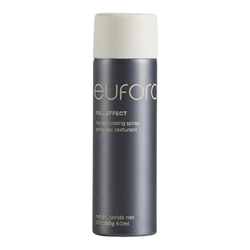 Eufora Full Effect Texturizing Spray 1.7 Oz for adding volume and texture to hair, shown in a clear spray bottle.