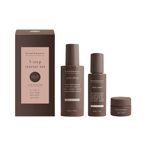 Bioelements 3-Step Starter Set: Acne Prone Skin, Includes Pore Thing, Daily Meds & Spot Defy