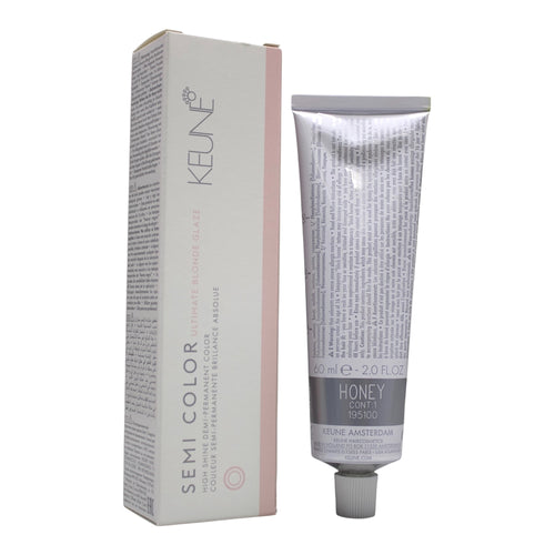 Keune Semi Color Honey Ultimate Blonde Glaze hair color in 2 oz tube, showcasing glossy blonde semi-permanent hair dye.