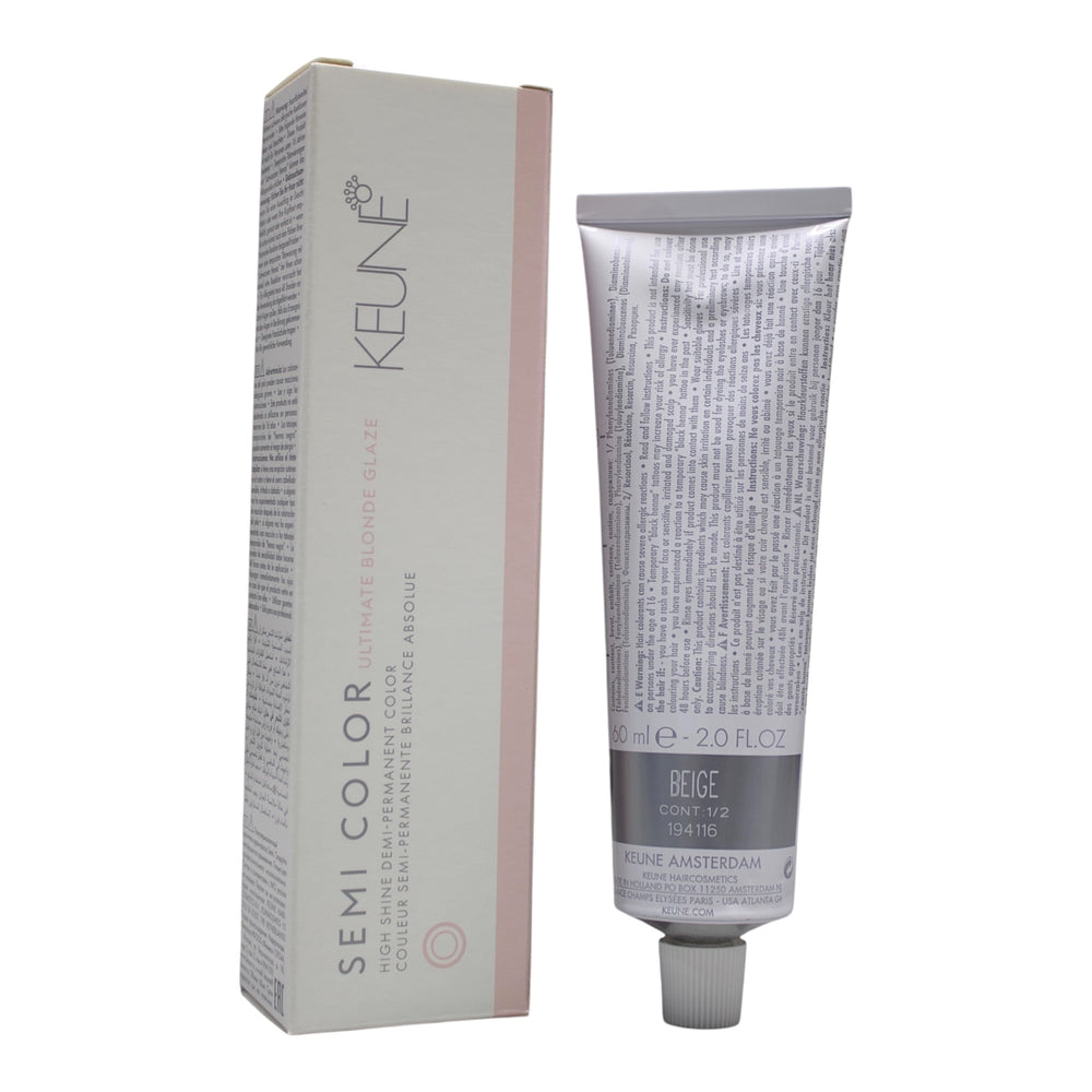 Keune Semi Color Beige demi-permanent hair color tube, showing the 2 oz packaging and product label.