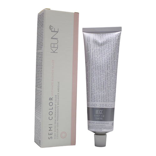Keune Semi Color Beige demi-permanent hair color tube, showing the 2 oz packaging and product label.