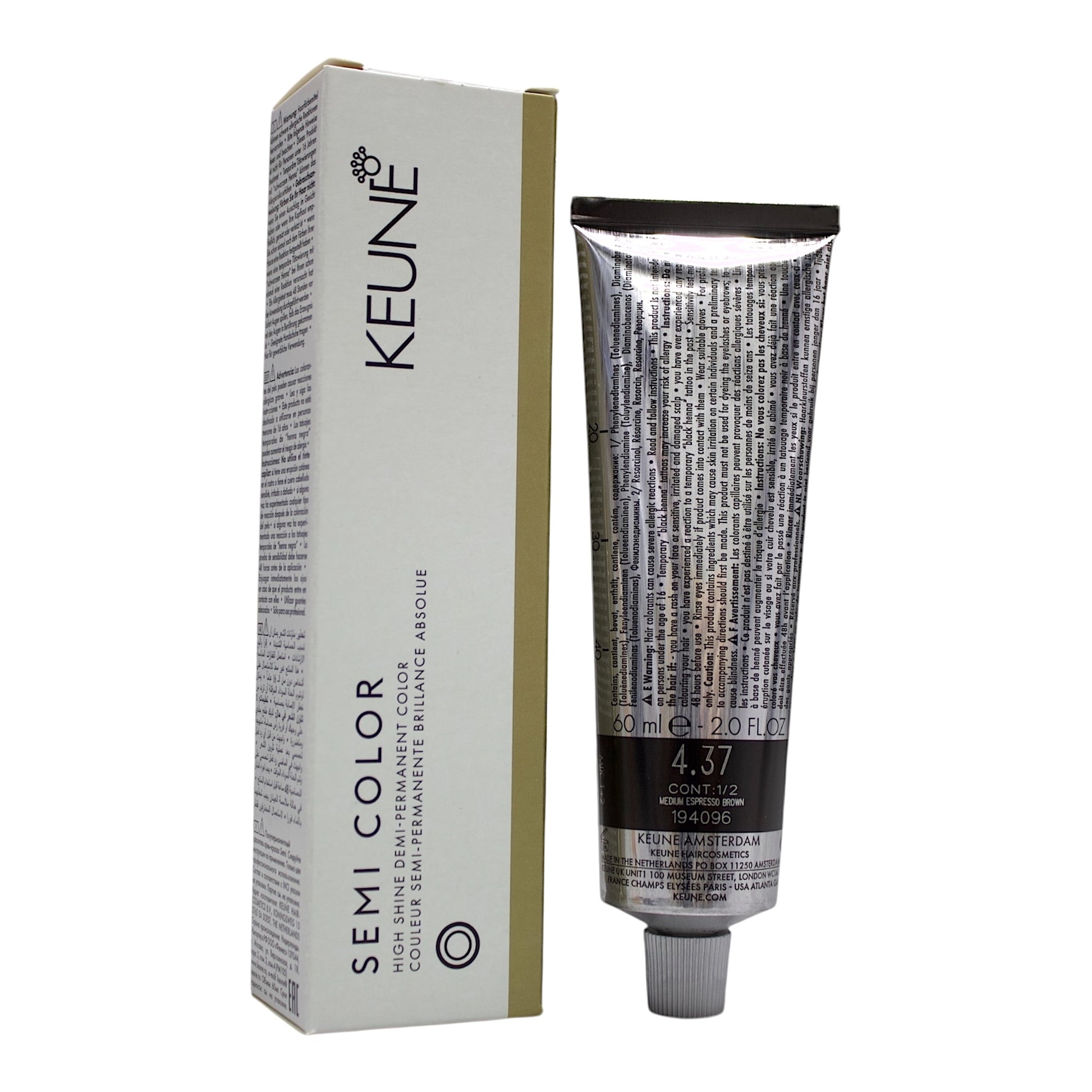 Keune Semi Color 4.37 Demi-Permanent Color Medium Espresso Brown 2 Oz Beauty Gables