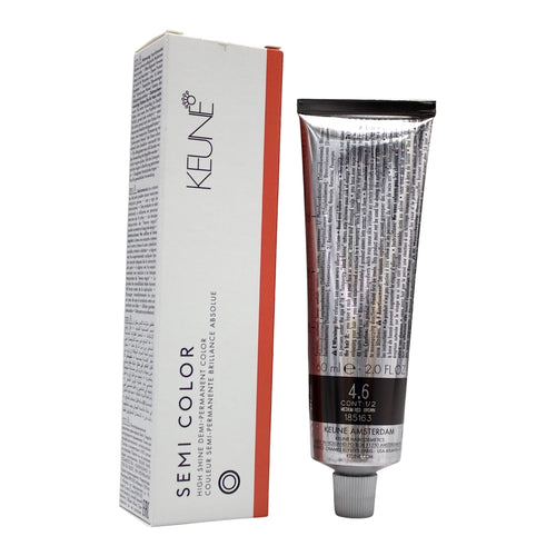 Keune Semi Color 4.6 medium red brown demi-permanent hair color in 2 oz tube, showcasing rich, vibrant hair dye product