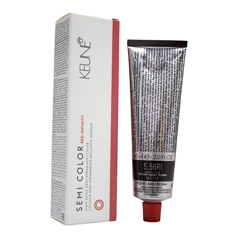 Keune Semi Color 5.56 Demi-Permanent Light Infinity Mahogany Red Brown hair color in 2 oz tube, showcasing vibrant red-brown shade