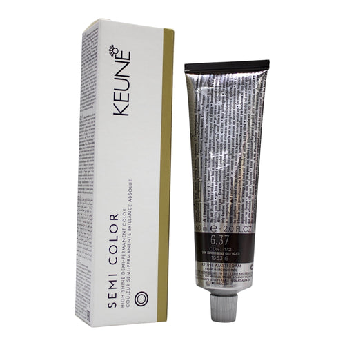 Keune Semi Color 6.37 dark espresso blonde demi-permanent hair color with gold violet tones, 2 oz bottle.