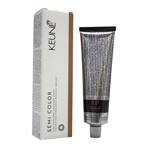 Keune Semi Color 8.81 Light Barista Blonde demi-permanent hair color in 2 oz tube, showcasing the vibrant blonde shade.